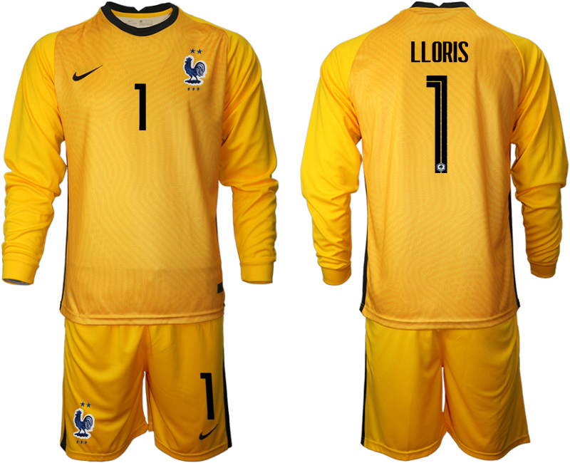 Men 2021 European Cup France yellow Long sleeve goalkeeper #1 Soccer Jersey
